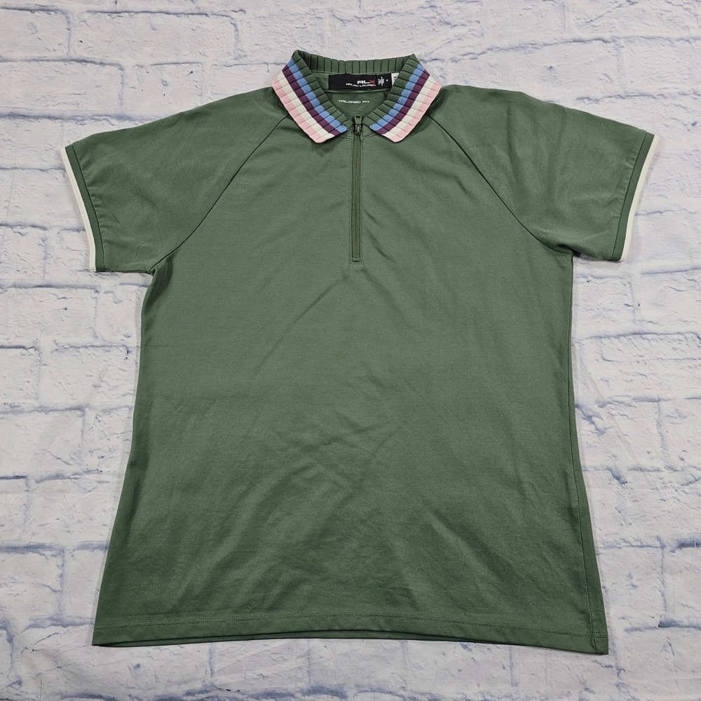 RLX Ralph Lauren Polo Shirt Womens M Green Quarter Zip Tailored Fit Golf Sporty